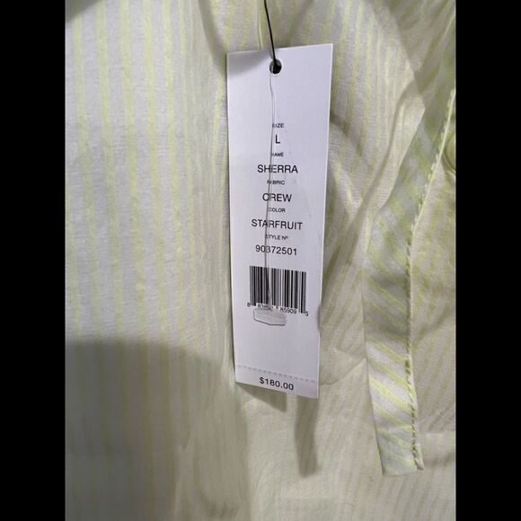 Theory Striped Neon Highlighter Yellow Baby Doll Silk/Cotton Cami Top Size L NWT - Picture 3 of 4